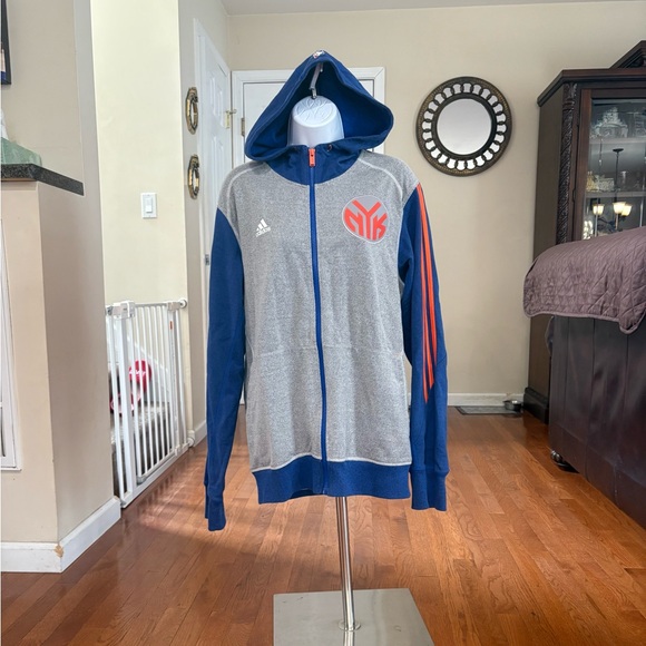 Knicks Addidas Men's Blue and Gray Zip-Up Hoodie